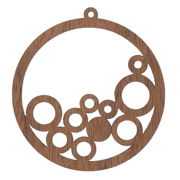 Focal, black walnut (natural), 38mm single-sided laser-cut round with cutout circles design. Sold individually. image number 0