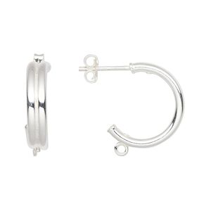 Earstud 1pkg2 sterling silver, 17mm double wire half-hoop / open loop / earnuts, 1 pair