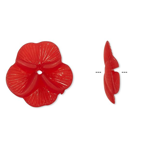 Component, acrylic, translucent frosted red, 20x5mm flower. Sold per pkg of 100. image number 0