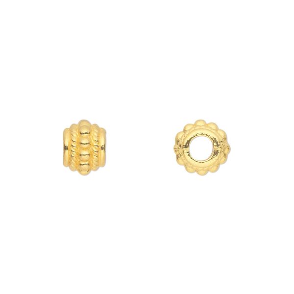 Bead, gold-finished "pewter" (zinc-based alloy), 8x6mm beaded drum. Sold per pkg of 100. image number 0