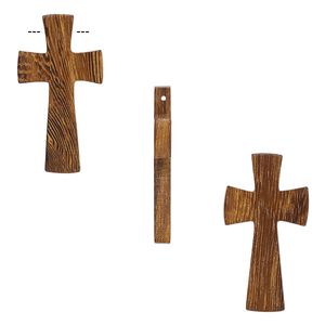 Focal, robles wood (waxed), 40x22mm hand-cut cross. Sold per pkg of 2.