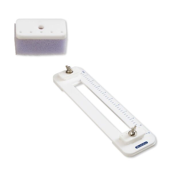 Tying station, Beadalon®, foam / plastic / steel, white and blue, 11-3/4 x 3 inches. Sold individually. image number 0
