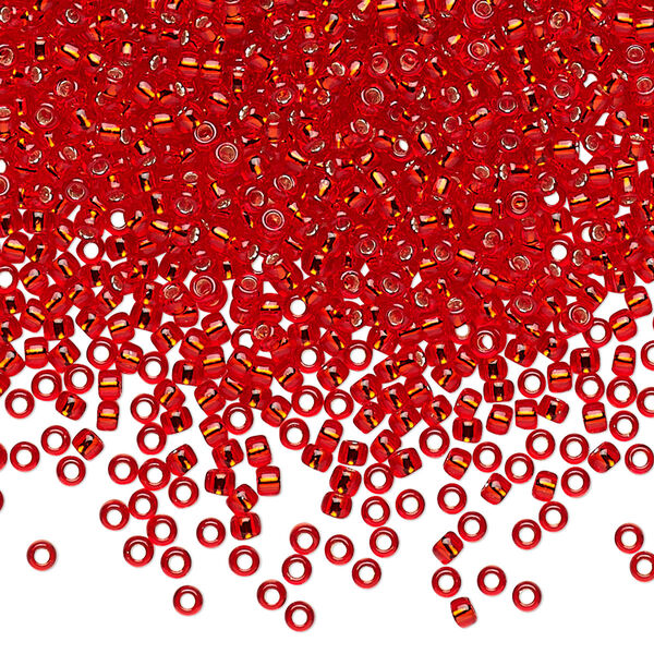 Seed bead, TOHO BEADS®, glass, pkg/7.5g, #11 round, transparent silver-lined Siam ruby (TR-11-25B). image number 0