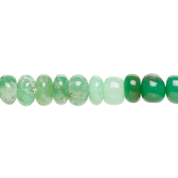 Bead, chrysoprase (natural), 6x3mm-8x5mm hand-cut rondelle with set pattern and 0.4-1.4mm hole, B- grade, Mohs hardness 6-1/2 to 7. Sold per 14-inch strand, approximately 75 beads. image number 0