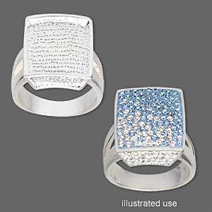 Ring, imitation rhodium-plated "pewter" (zinc-based alloy), 15.5x14.5mm square, size 8. Sold individually.