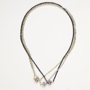 Aluminum / steel / glass rhinestone 1pkg3, oval rolo chain / ball assortment mixed finish / clear 18 inch 3mm