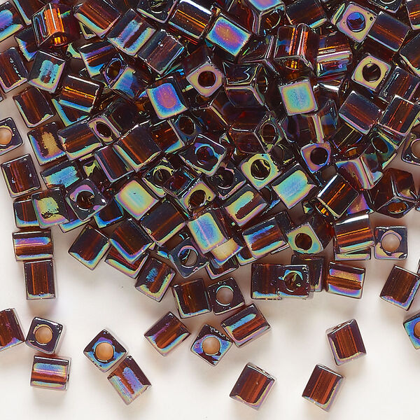 Seed bead, Miyuki, glass, pkg/250g, 3.5-3.7mm square, translucent rainbow dark amber yellow (SB-257). image number 0