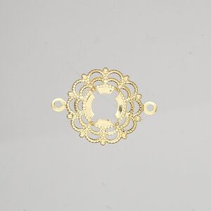 Link, gold-plated brass, 16mm round with 8mm 4-prong round setting. Sold per pkg of 24.