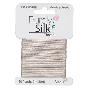 Thread, Purely Silk™, grey, size FF. Sold per 16-yard card.