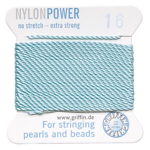 Thread, Griffin, nylon, turquoise blue, size #16. Sold per 2-meter card (approximately 78 inches).