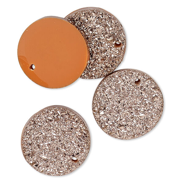 Drop, "druzy" (resin) (imitation), bronze, 16mm top-drilled round. Sold per pkg of 4. image number 0
