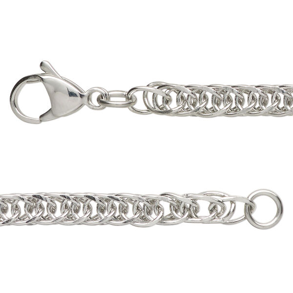 Chain, stainless steel, 5mm double curb, 24 inches with lobster claw clasp. Sold individually. image number 0