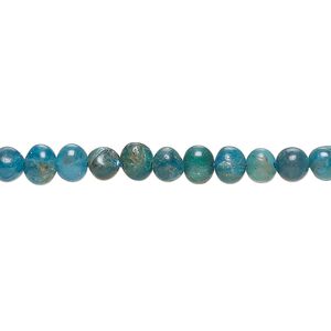 Bead, blue apatite (natural), small hand-cut pebble, Mohs hardness 5. Sold per 14-inch strand.