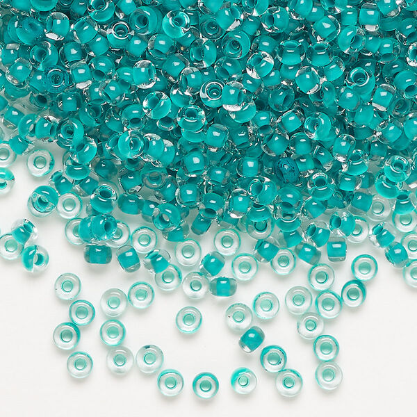 Seed bead, Preciosa Ornela Czech glass, pkg/50g, #8 rocaille, transparent terra intensive sea green-lined clear, (08A58). image number 0