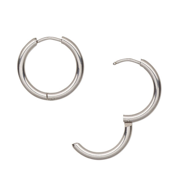 Earring, stainless steel, 20mm endless hoop with hinged closure. Sold per pair. image number 0
