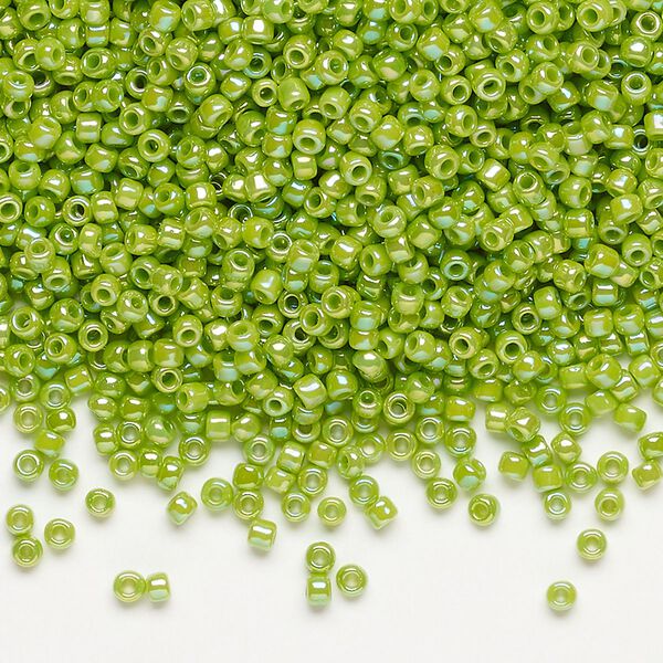 Seed bead, Dyna-Mites™, glass, pkg/40g, #11 round, opaque rainbow jade green, (745R 11/0 RR). image number 0