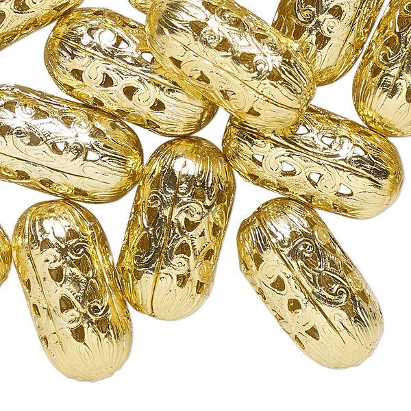 Bead, gold-finished aluminum, 20x10mm capsule with cutout design. Sold per pkg of 24. image number 0