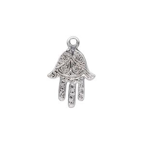 Drop, antique silver-plated "pewter" (zinc-based alloy), 18x14mm single-sided Fatima hand. Sold per pkg of 10.