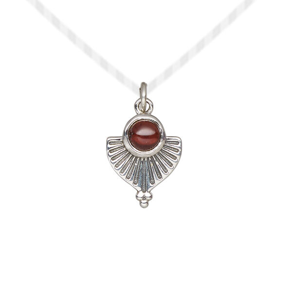 Garnet / sterling silver 1pkg1, antiqued fan drop natural 14x11.5mm image number 0