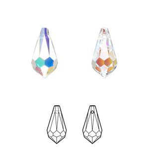 Drop 144pk crystal AB, Swarovski® 15x7.5mm pendant teardrop 6000