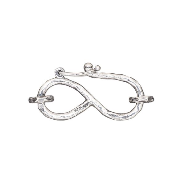 Clasp S-hook 1pkg1 sterling silver, 25x13.5mm hammered / safety latch / 6mm 15 gauge closed jump ring, antiqued 1-strand image number 0