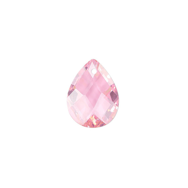 Drop, cubic zirconia, pink, 16x12mm hand-faceted teardrop, Mohs hardness 8-1/2. Sold per pkg of 2. image number 0