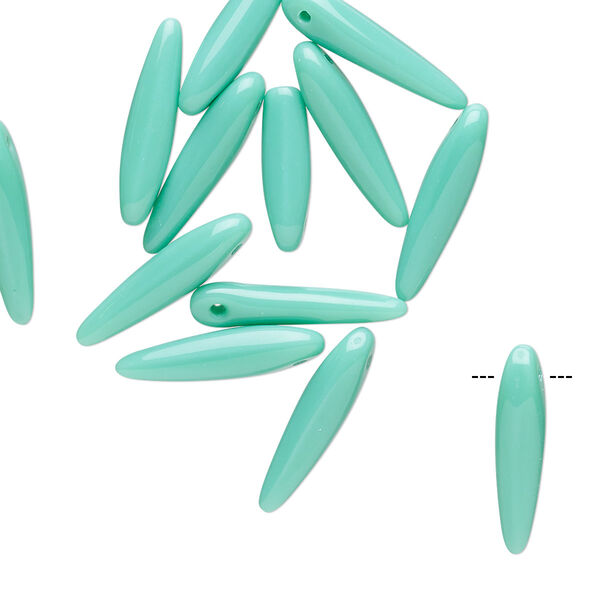 Bead, Preciosa Thorn™, Czech pressed glass, opaque turquoise blue, 16x4mm top-drilled thorn. Sold per pkg of 20. image number 0