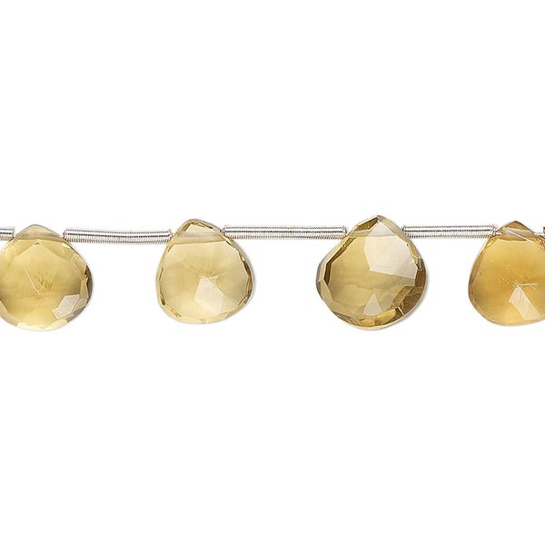 Golden quartz 1pkg14, hand-cut top-drilled faceted puffed teardrop bead 7x7mm-9x8mm image number 0