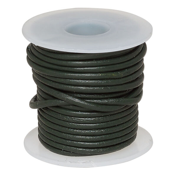 Cord, leather (dyed), avocado, 1.4-1.6mm round. Sold per 5-yard spool. image number 0