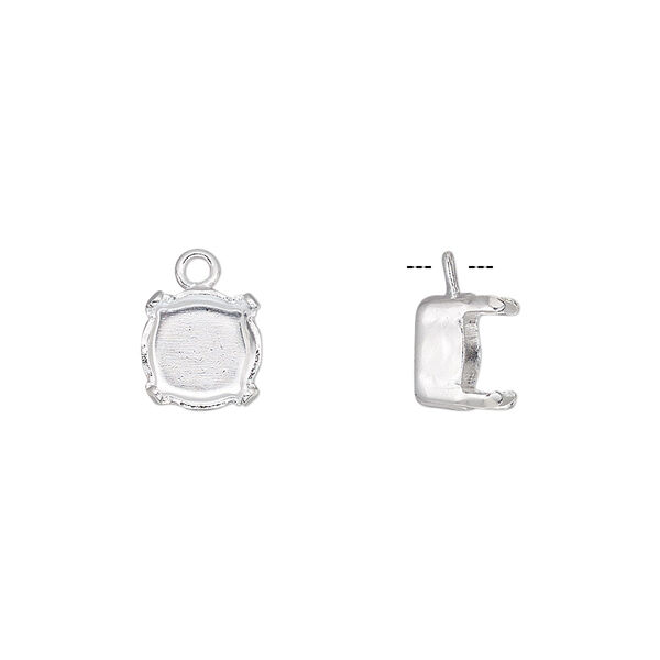 Drop, silver-plated brass, 8mm with SS39 4-prong chaton setting. Sold per pkg of 6. image number 0