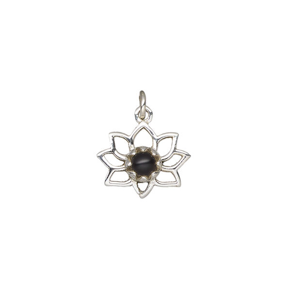 Black onyx / sterling silver 1pkg1, antiqued open lotus drop 14.5x12mm image number 1