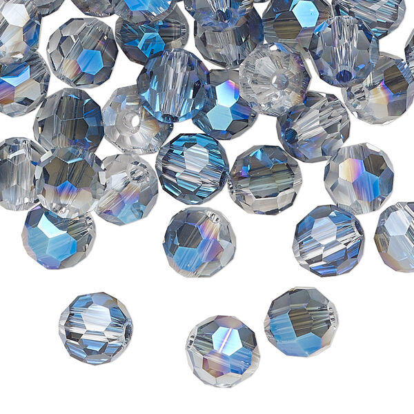 Bead, glass, translucent crystal light blue, 8mm faceted round. Sold per pkg of 72. image number 0