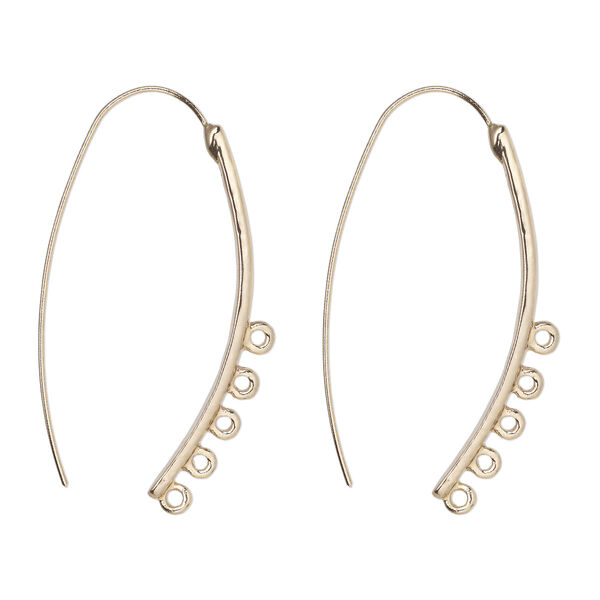 Ear wire, gold-finished brass, 43mm with 5 closed loops, 21 gauge. Sold per pair. image number 0