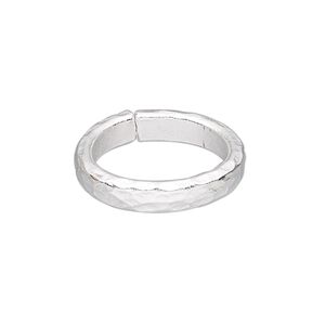 Ring, Hill Tribes, silver-plated copper, 5mm wide with hammered design, size 7, adjustable. Sold individually.