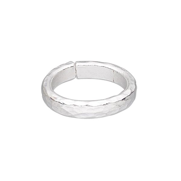 Ring, Hill Tribes, silver-plated copper, 5mm wide with hammered design, size 7, adjustable. Sold individually. image number 0