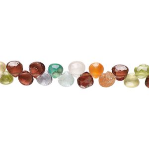 Multi-gemstone 1pkg1, hand-cut top-drilled faceted puffed teardrop bead 7 inch 4-5mm