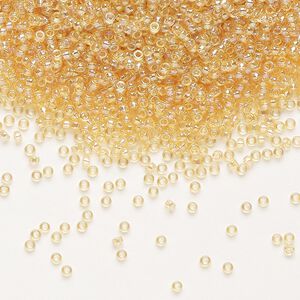 Seed bead, Miyuki, glass, pkg/250g, #15 rocaille, translucent rainbow light topaz (RR-251).