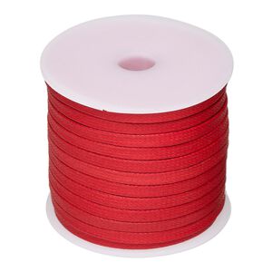 Cord, waxed cotton, red, 4mm flat. Sold per 25-meter spool.