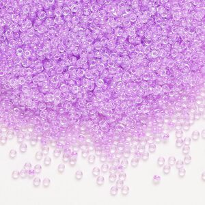 Seed bead, Miyuki, glass, pkg/250g, #15 rocaille, translucent orchid-lined luster crystal clear (RR-222).