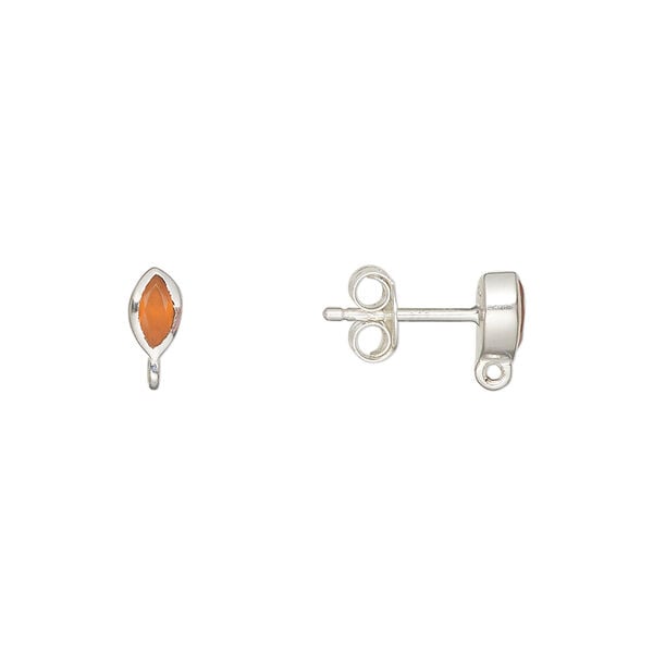 Ear stud 1pkg2 sterling silver / carnelian, 6x3.5mm marquise / closed loop / earnuts, 1 pair image number 0