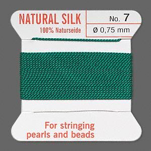 Thread, Griffin, silk, green, size #7. Sold per 2-meter card (approximately 78 inches).