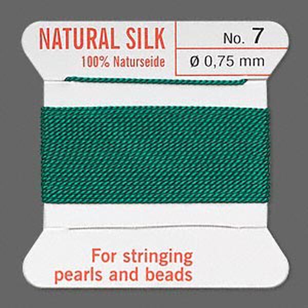 Thread, Griffin, silk, green, size #7. Sold per 2-meter card (approximately 78 inches). image number 0
