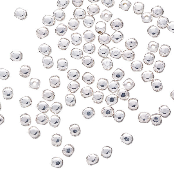 Bead, silver-plated brass, 3mm square round. Sold per pkg of 100. image number 0