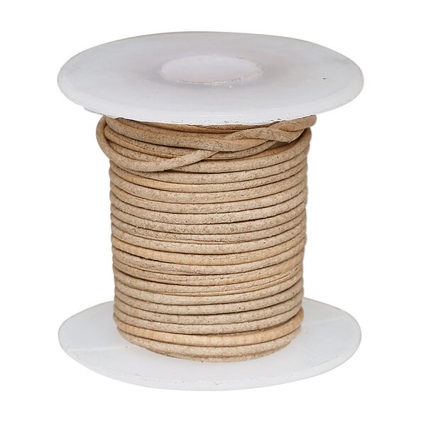 Cord, leather, natural, 1-1.2mm round. Sold per 5-yard spool. image number 0