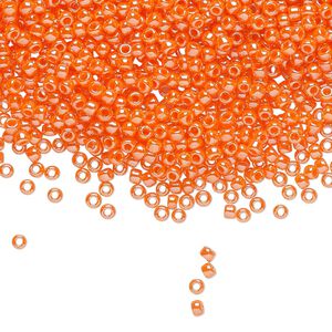 Seed bead, TOHO BEADS®, glass, pkg/50g, #11 round, opaque luster pumpkin (TR-11-129).
