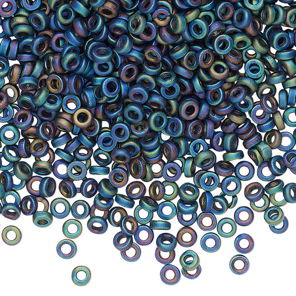 Seed bead, Miyuki, glass, pkg/250g, 3x1.3mm spacer rondelle, opaque matte iris blue, (SPR3-401FR). image number 0