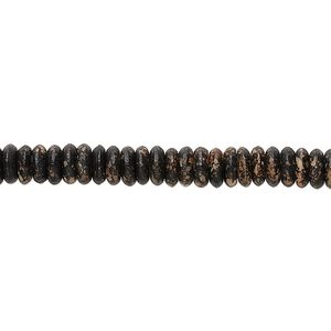 Bead, bone, black and beige, 5x2mm hand-painted rondelle, Mohs hardness 2-1/2. Sold per 15-1/2" to 16" strand.