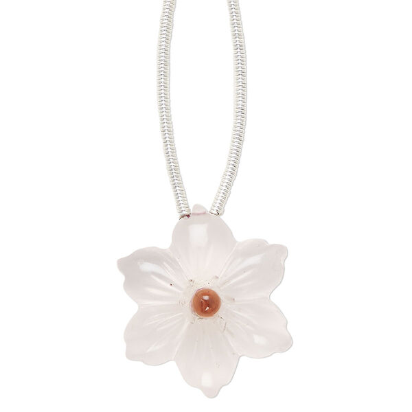 Bead, rose quartz and garnet (natural), 20mm top-drilled carved hand-cut double-sided flower, B grade, Mohs hardness 7. Sold individually. image number 0