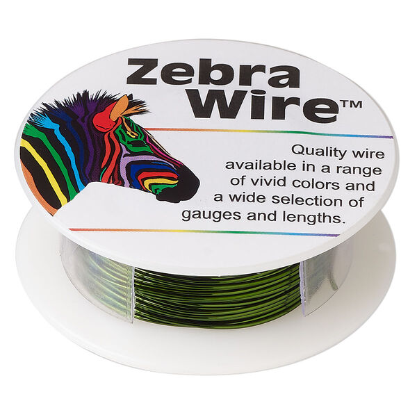 Wire, Zebra Wire™, color-coated copper, olive green, round, 22 gauge. Sold per 15-yard spool. image number 0