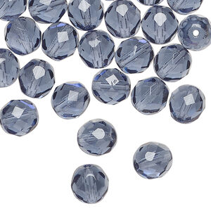 Bead, Czech fire-polished glass 1pkg50, translucent Montana blue, 8mm faceted round.